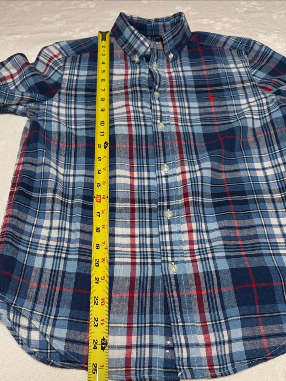 Boys Ralph Lauren Navy, White & Red Plaid Short-Sleeve Button-Down Shirt